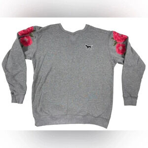 Victoria Secret Grey Pink Flower Embroidered Sleeve Sweater Size XS